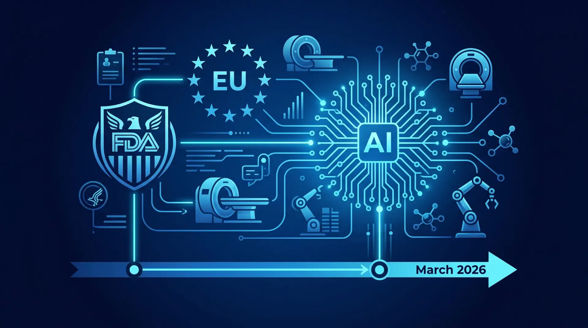 MedTech regulatory updates March 2026 showing FDA AEMS EU MDR and AI Act changes