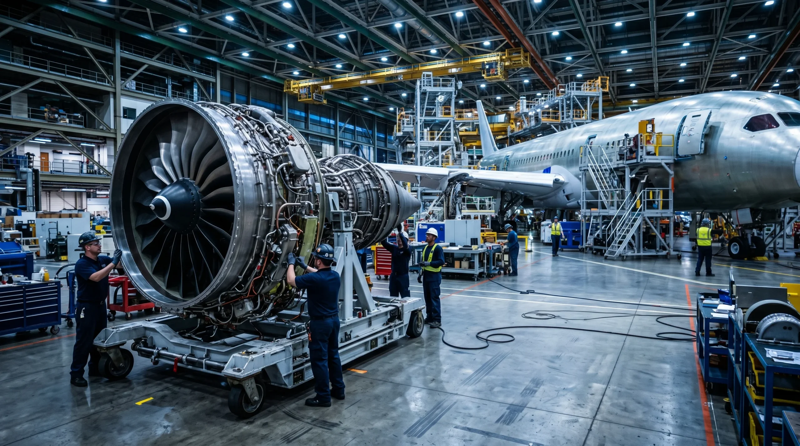 GE Aerospace Q1 2026 earnings outlook — jet engine on assembly floor
