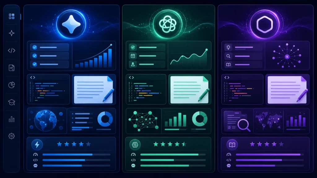 AI assistant comparison chart for ChatGPT Claude and Gemin