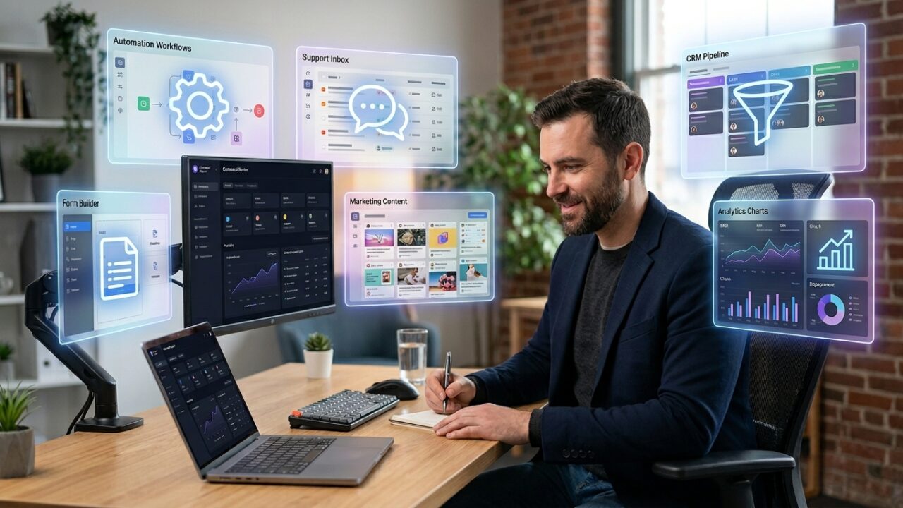 best AI tools for entrepreneurs in 2026 shown on a startup automation dashboard
