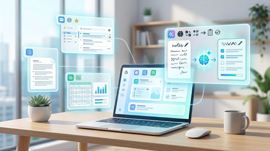 Gemini among the best AI tools for entrepreneurs in 2026 inside a Google Workspace dashboard