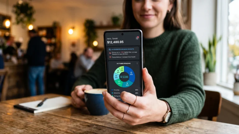 AI tools for expense tracking and saving money displayed on a smartphone screen