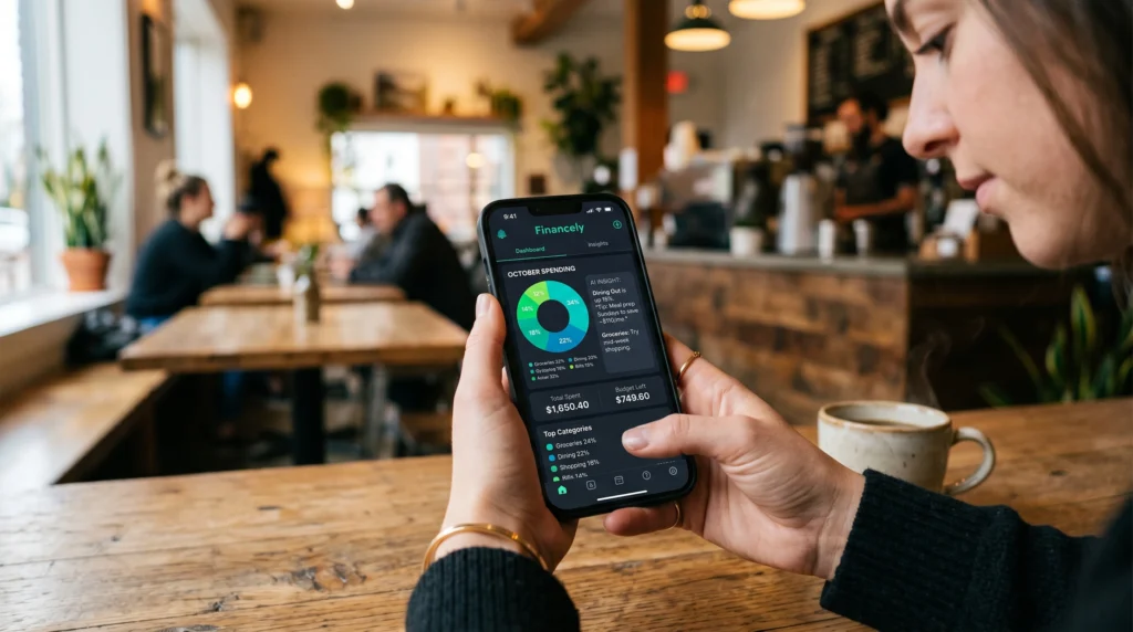AI tools for expense tracking and saving money displayed on a smartphone screen