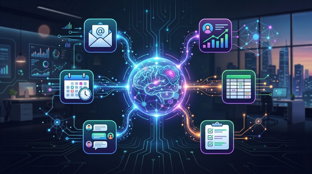 AI workflow automation connecting business apps and reducing repetitive manual tasks
