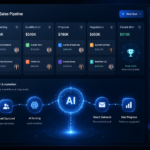 AI-powered CRM dashboard showing sales pipeline automation and customer data insights