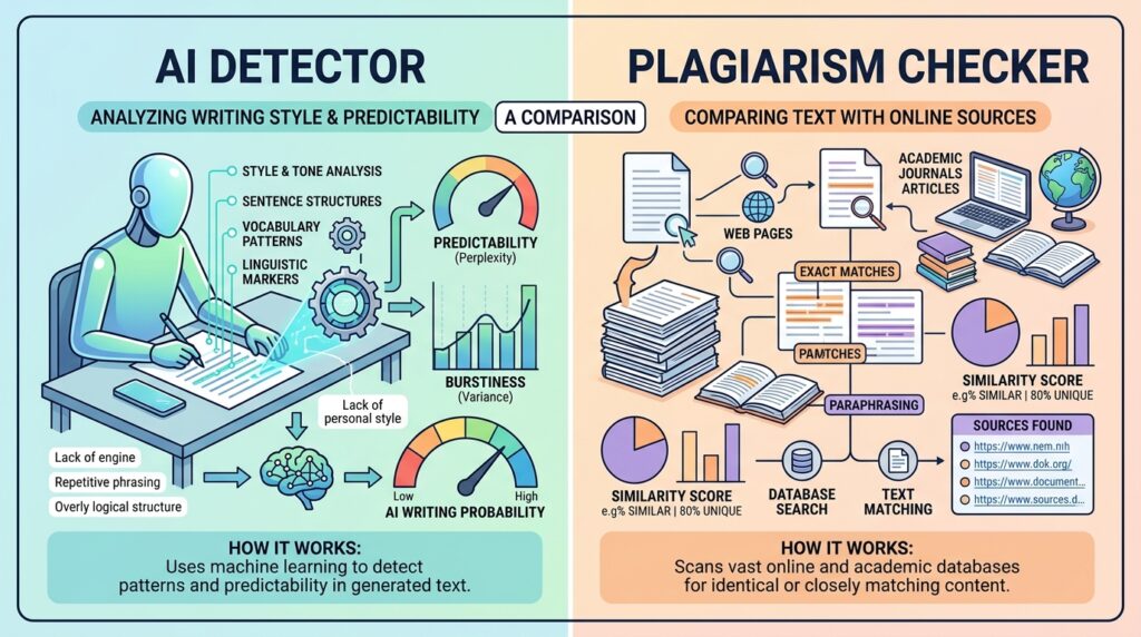 AI detector vs plagiarism checker comparison