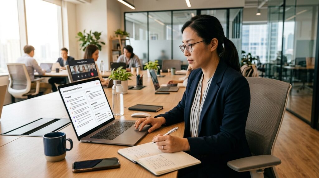 AI meeting assistant creating summaries and action items to save time after a business call
Caption: AI meeting tools turn every call into summaries, decisions, and follow-up tasks automatically.