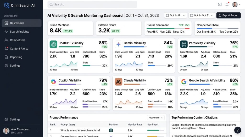 AI search monitoring dashboard tracking brand mentions across AI platforms